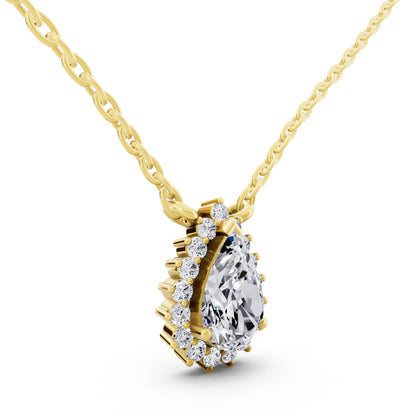 Yellow Gold Pear Lab Grown Diamond Sparkling Halo Pendant, view 4