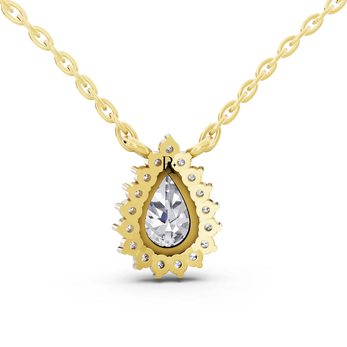 Yellow Gold Pear Lab Grown Diamond Sparkling Halo Pendant, view 5