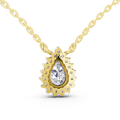 Yellow Gold Pear Lab Grown Diamond Sparkling Halo Pendant, view 5
