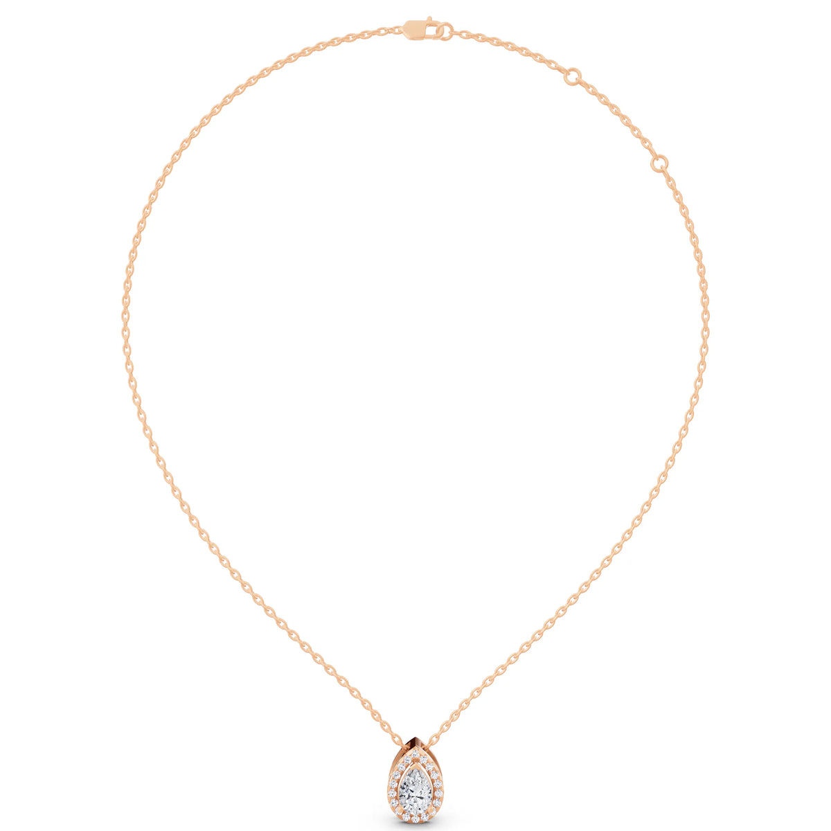 Rose Gold Pear Lab Grown Diamond Structured Halo Pendant, view 5