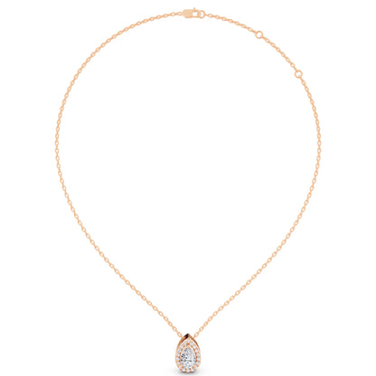 Rose Gold Pear Lab Grown Diamond Structured Halo Pendant, view 5
