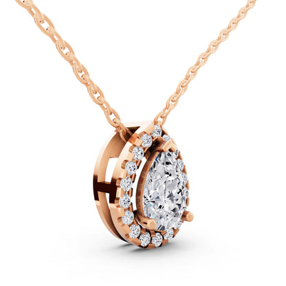 Rose Gold Pear Lab Grown Diamond Structured Halo Pendant, view 3