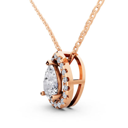 Rose Gold Pear Lab Grown Diamond Structured Halo Pendant, view 4