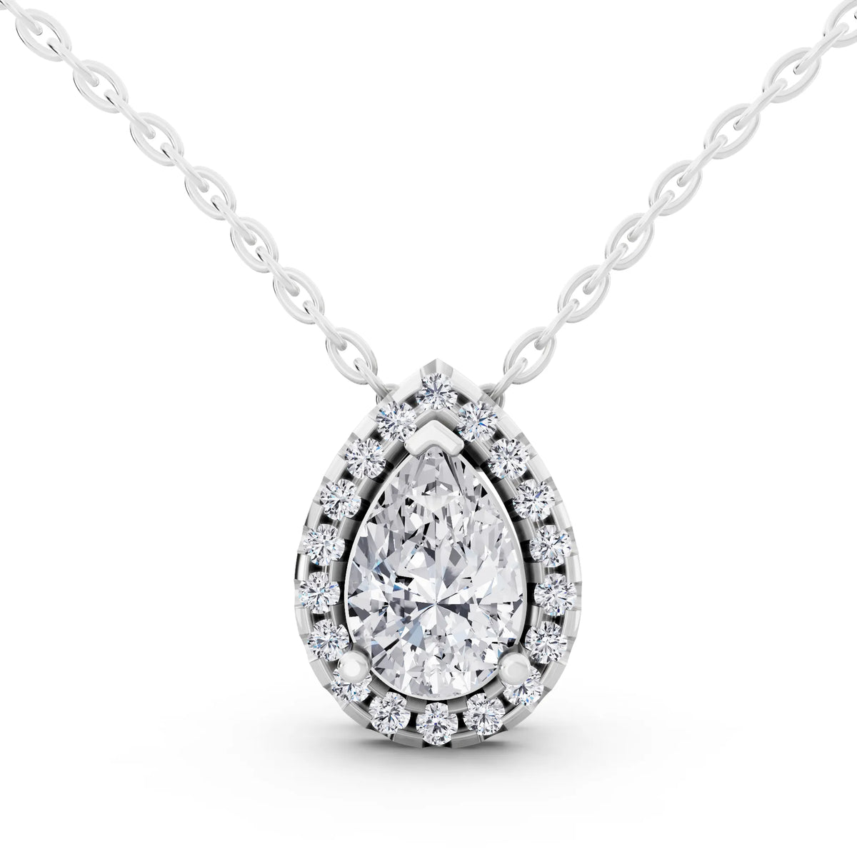 Pear Lab Grown Diamond Structured Halo Pendant