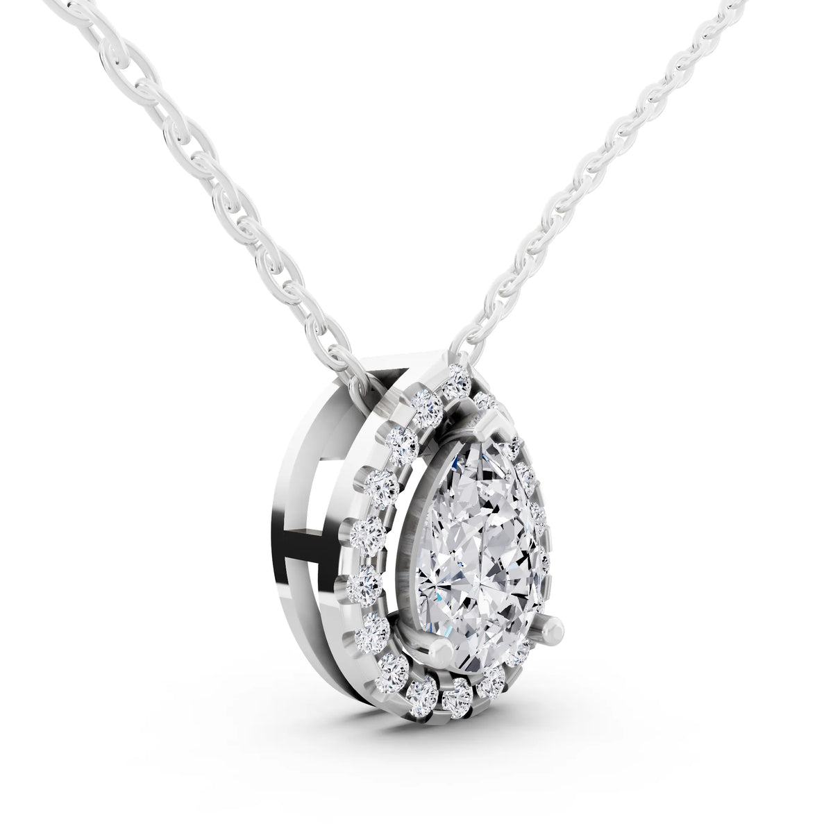 Pear Lab Grown Diamond Structured Halo Pendant, view 3