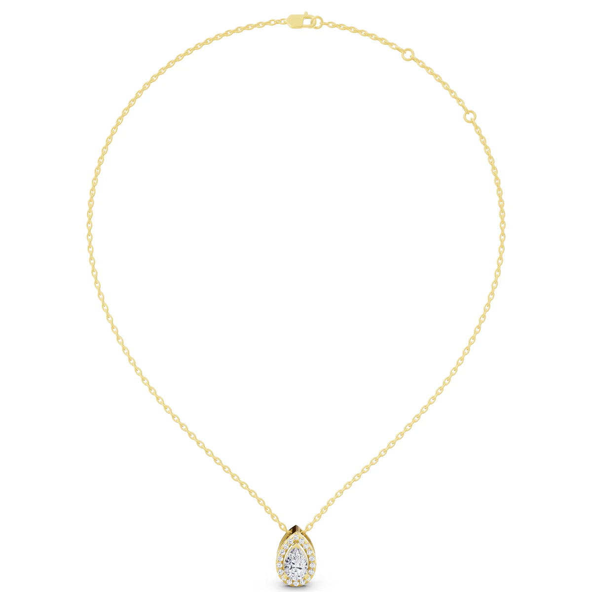 Yellow Gold Pear Lab Grown Diamond Structured Halo Pendant, view 5
