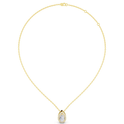 Yellow Gold Pear Lab Grown Diamond Structured Halo Pendant, view 5