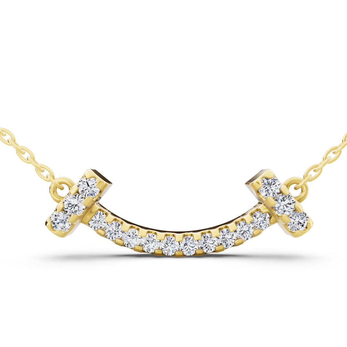 Yellow Gold Curved Bar Lab Grown Diamond Pendant