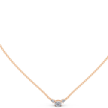Rose Gold Oval Pear Three Stone Lab Grown Diamond Pendant, view 5