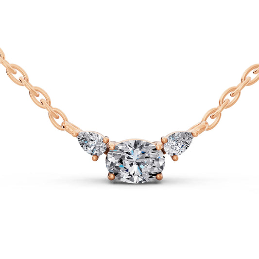 Rose Gold Oval Pear Three Stone Lab Grown Diamond Pendant