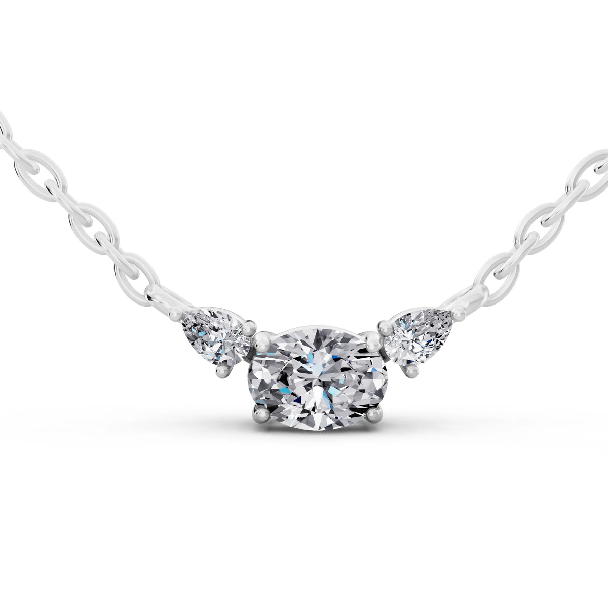 Oval Pear Three Stone Lab Grown Diamond Pendant