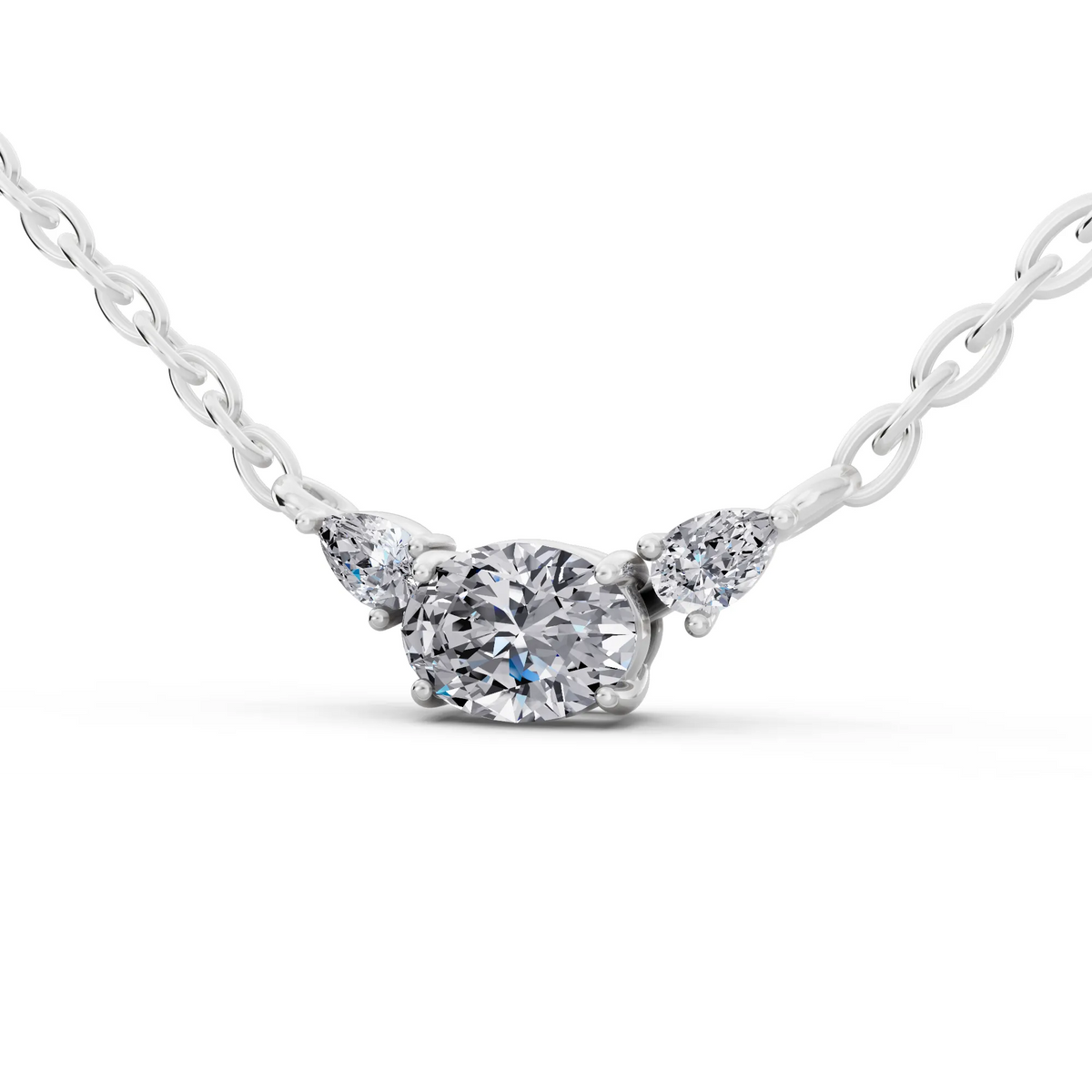 Oval Pear Three Stone Lab Grown Diamond Pendant, view 4