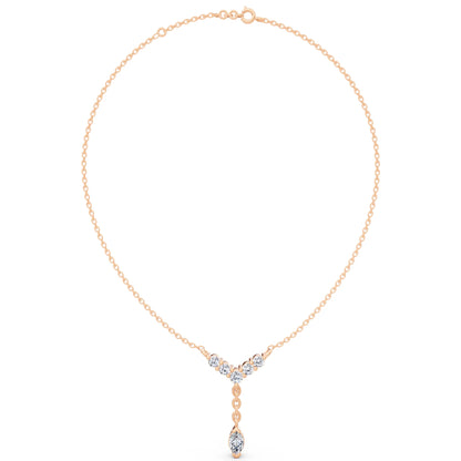 Rose Gold Y Style Marquise Drop Lab Grown Diamond Necklace, view 5