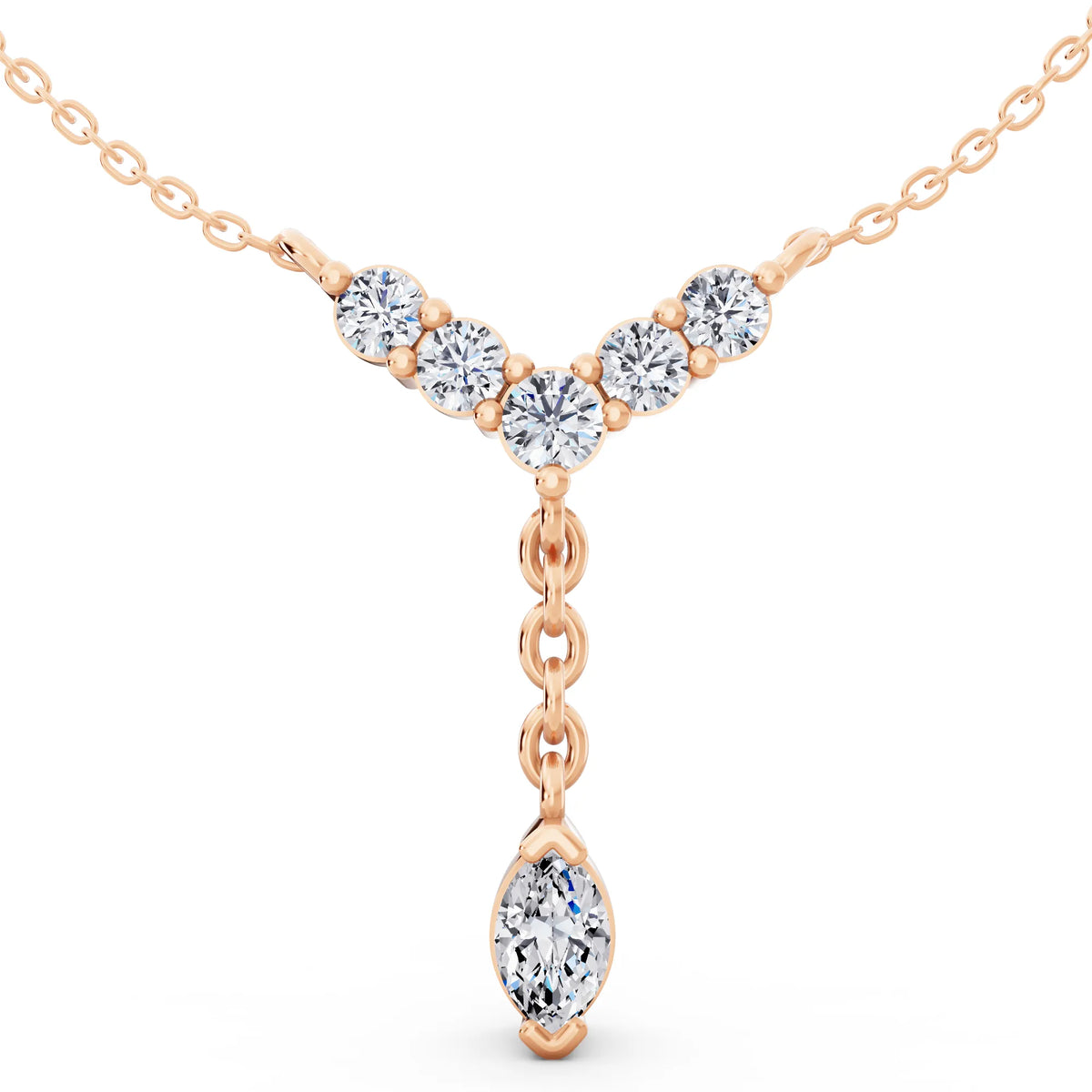 Rose Gold Y Style Marquise Drop Lab Grown Diamond Necklace