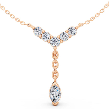 Rose Gold Y Style Marquise Drop Lab Grown Diamond Necklace