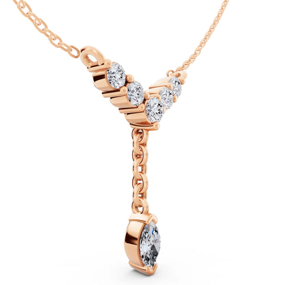 Rose Gold Y Style Marquise Drop Lab Grown Diamond Necklace, view 3
