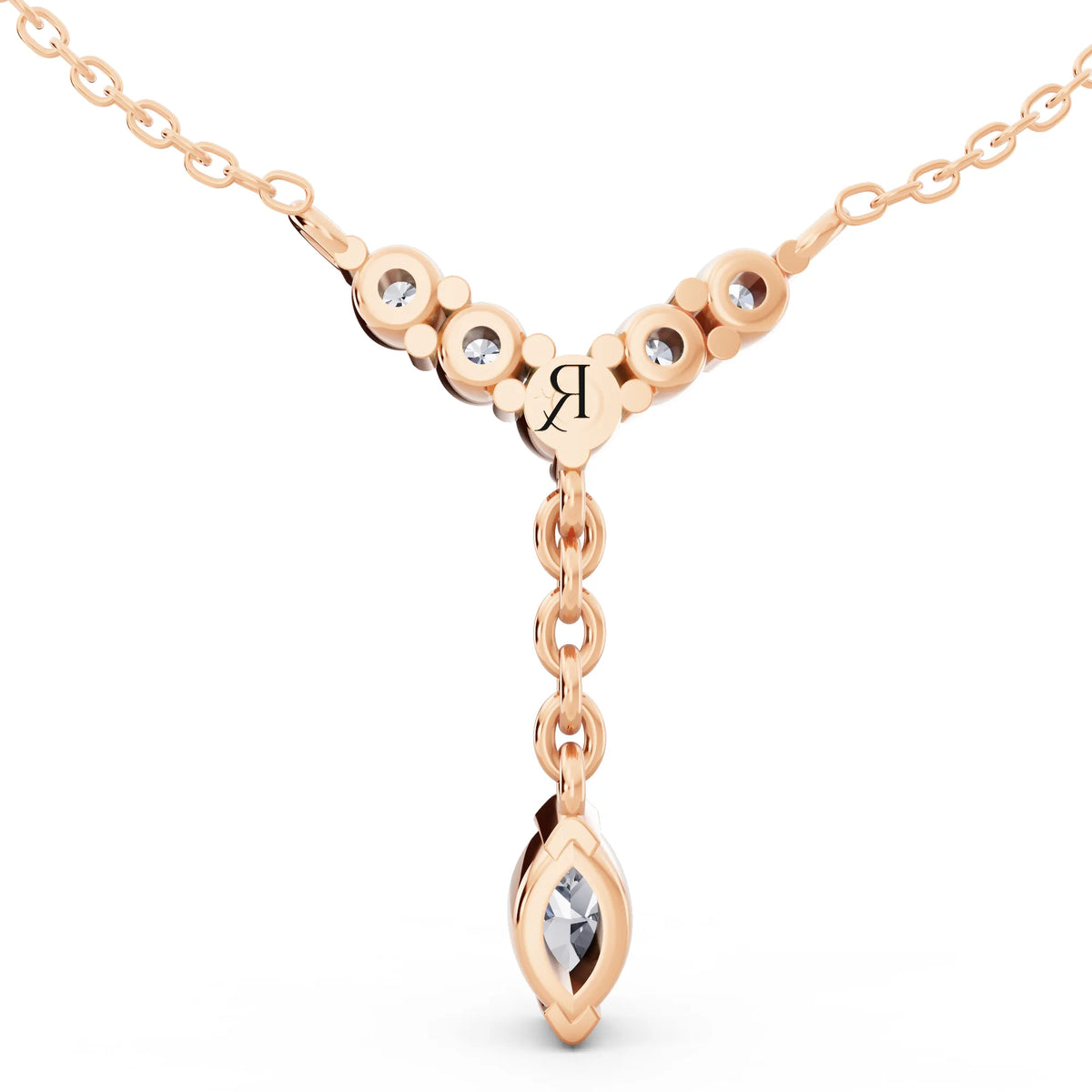 Rose Gold Y Style Marquise Drop Lab Grown Diamond Necklace, view 4