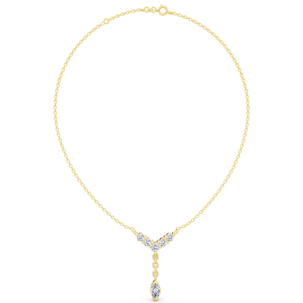 Yellow Gold Y Style Marquise Drop Lab Grown Diamond Necklace, view 5
