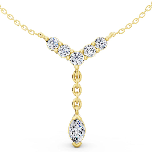 Yellow Gold Y Style Marquise Drop Lab Grown Diamond Necklace