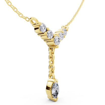 Yellow Gold Y Style Marquise Drop Lab Grown Diamond Necklace, view 3