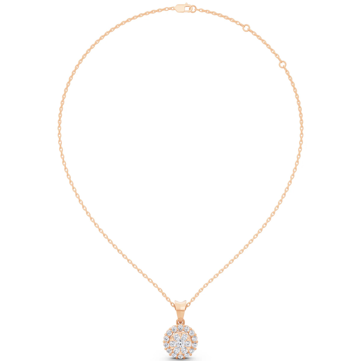 Rose Gold Round Lab Grown Diamond Cluster Halo Pendant, view 6