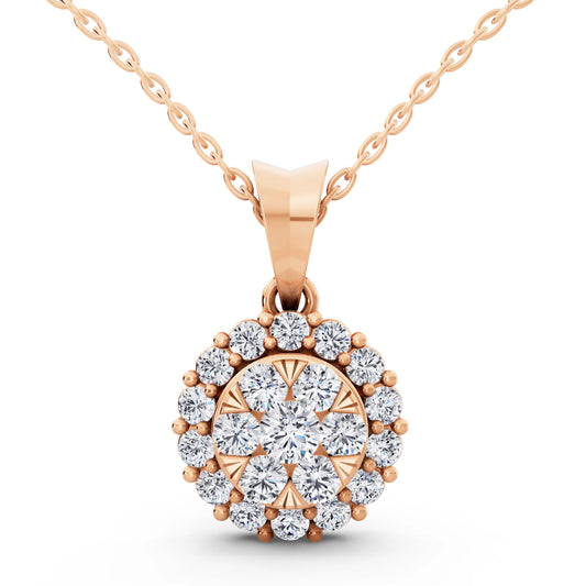 Rose Gold Round Lab Grown Diamond Cluster Halo Pendant