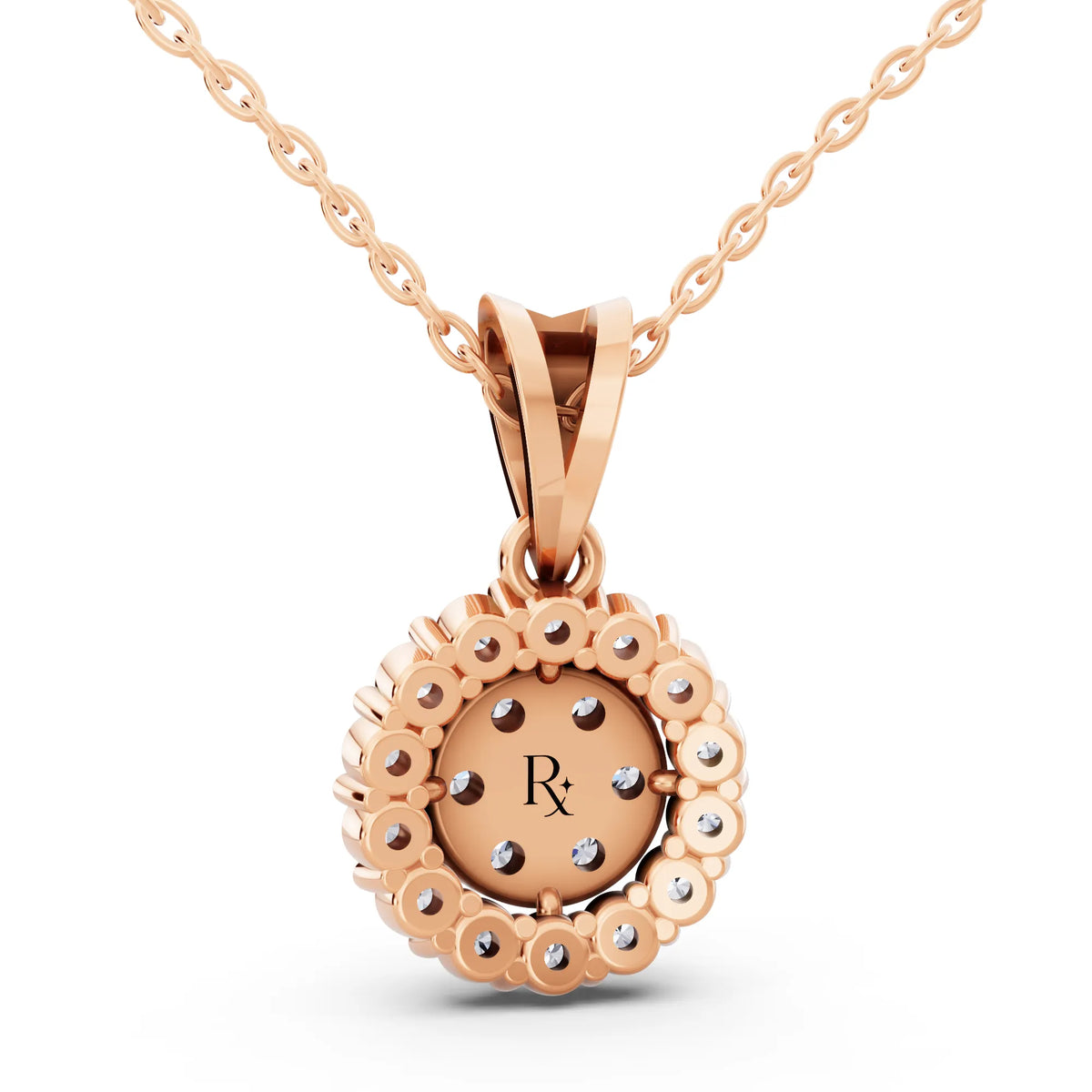 Rose Gold Round Lab Grown Diamond Cluster Halo Pendant, view 5