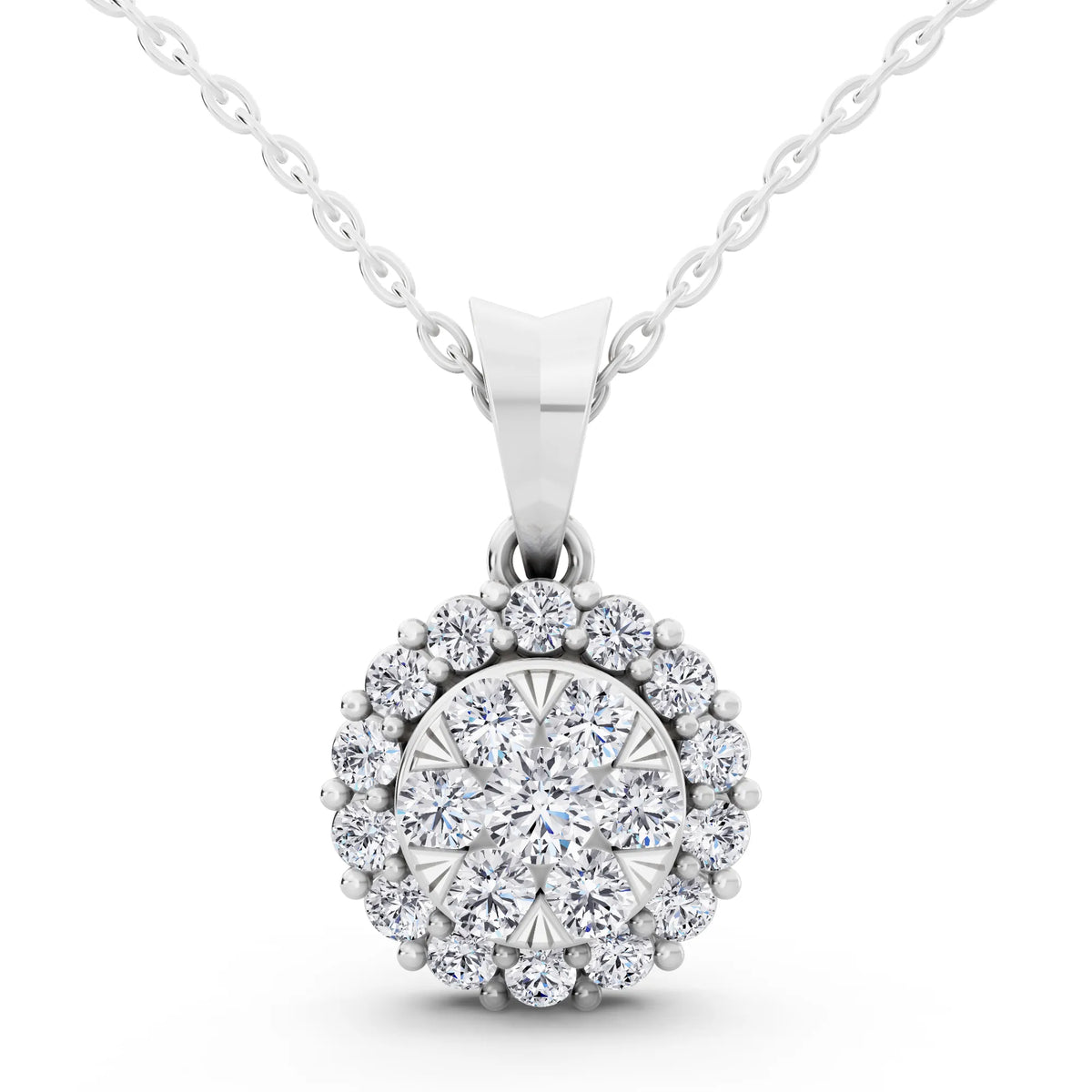 Round Lab Grown Diamond Cluster Halo Pendant