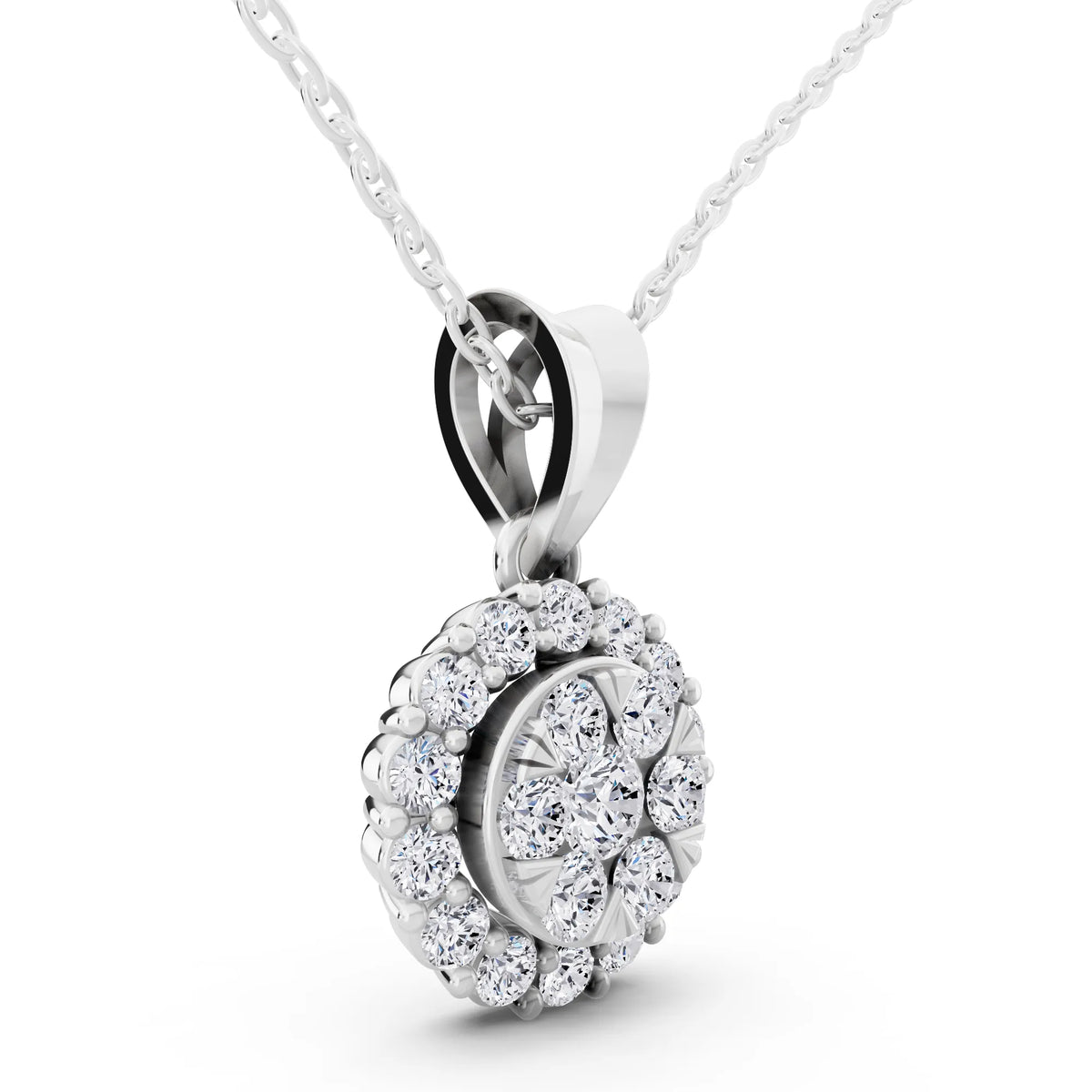 Round Lab Grown Diamond Cluster Halo Pendant, view 4