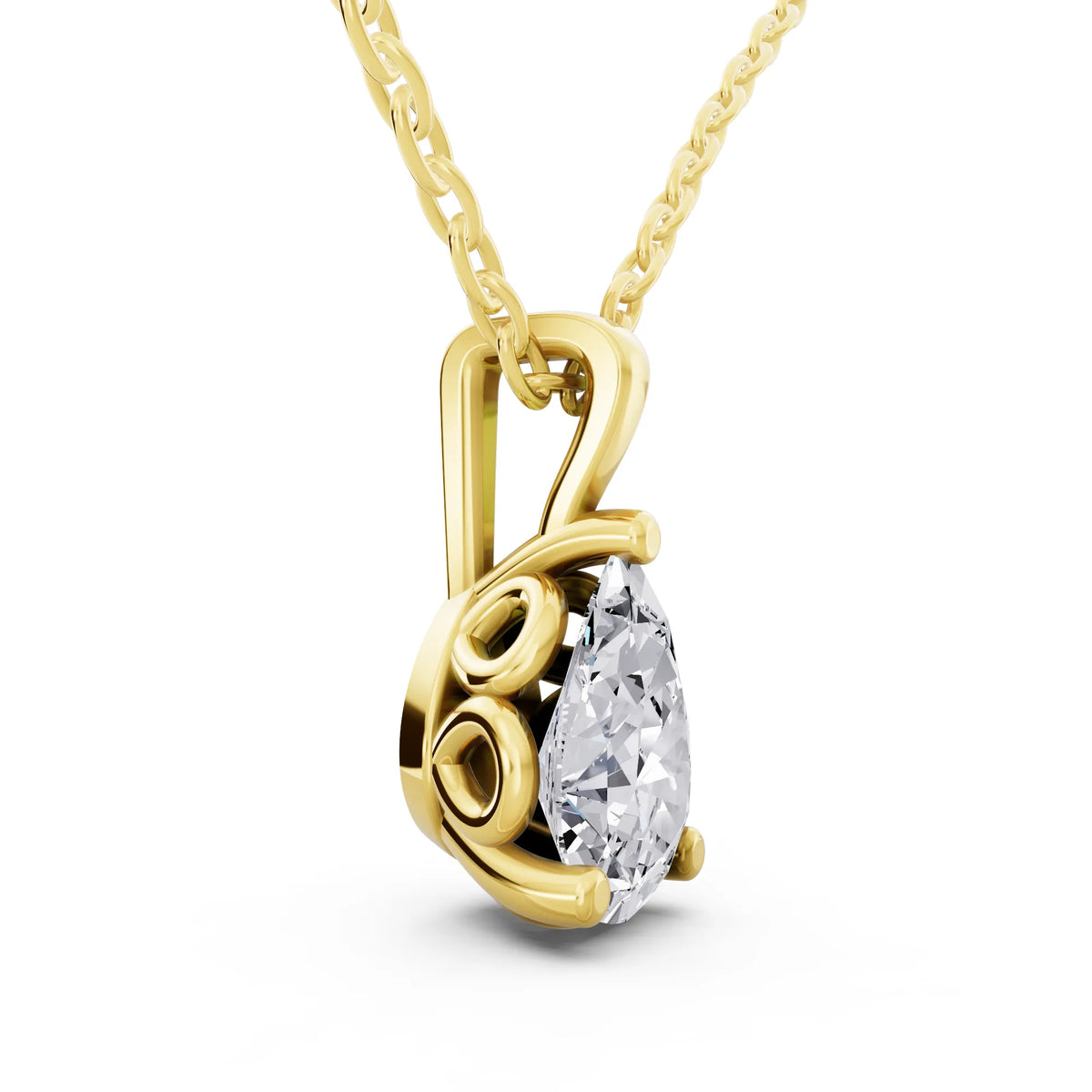 Yellow Gold Pear Lab Grown Diamond Solitaire Pendant, view 3