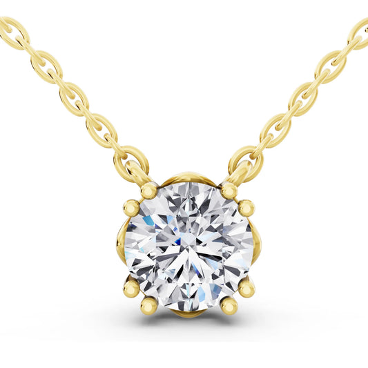 Yellow Gold Minimalist Round Lab Grown Diamond Solitaire Pendant