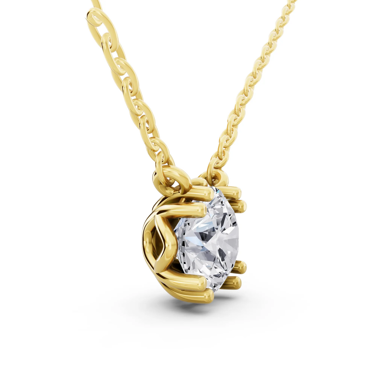 Yellow Gold Minimalist Round Lab Grown Diamond Solitaire Pendant, view 4