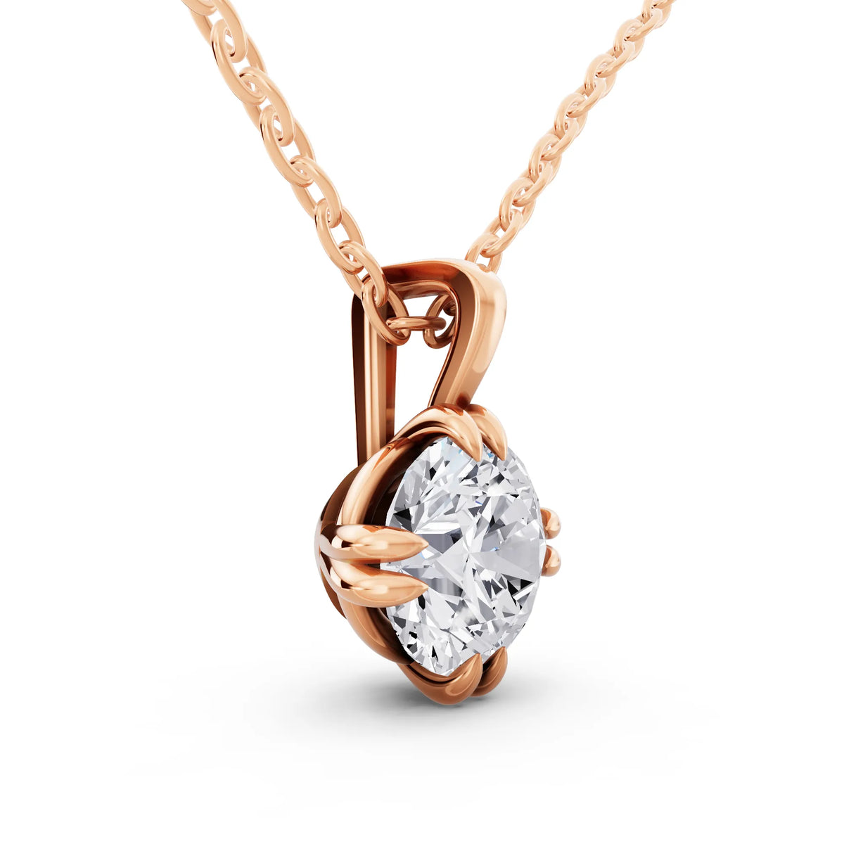 Rose Gold Timeless Round Lab Grown Diamond Solitaire Pendant, view 4