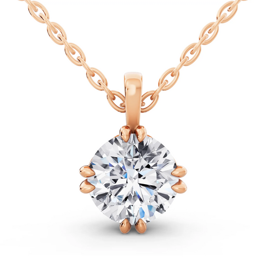 Rose Gold Classic Round Lab Grown Diamond Solitaire Pendant