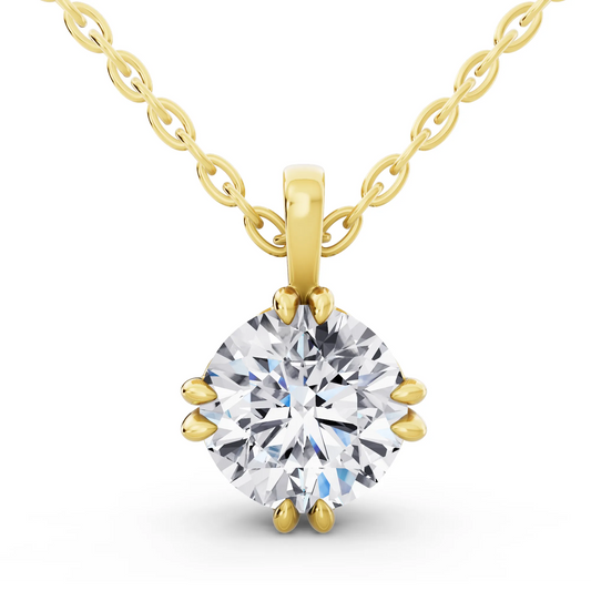 Yellow Gold Classic Round Lab Grown Diamond Solitaire Pendant