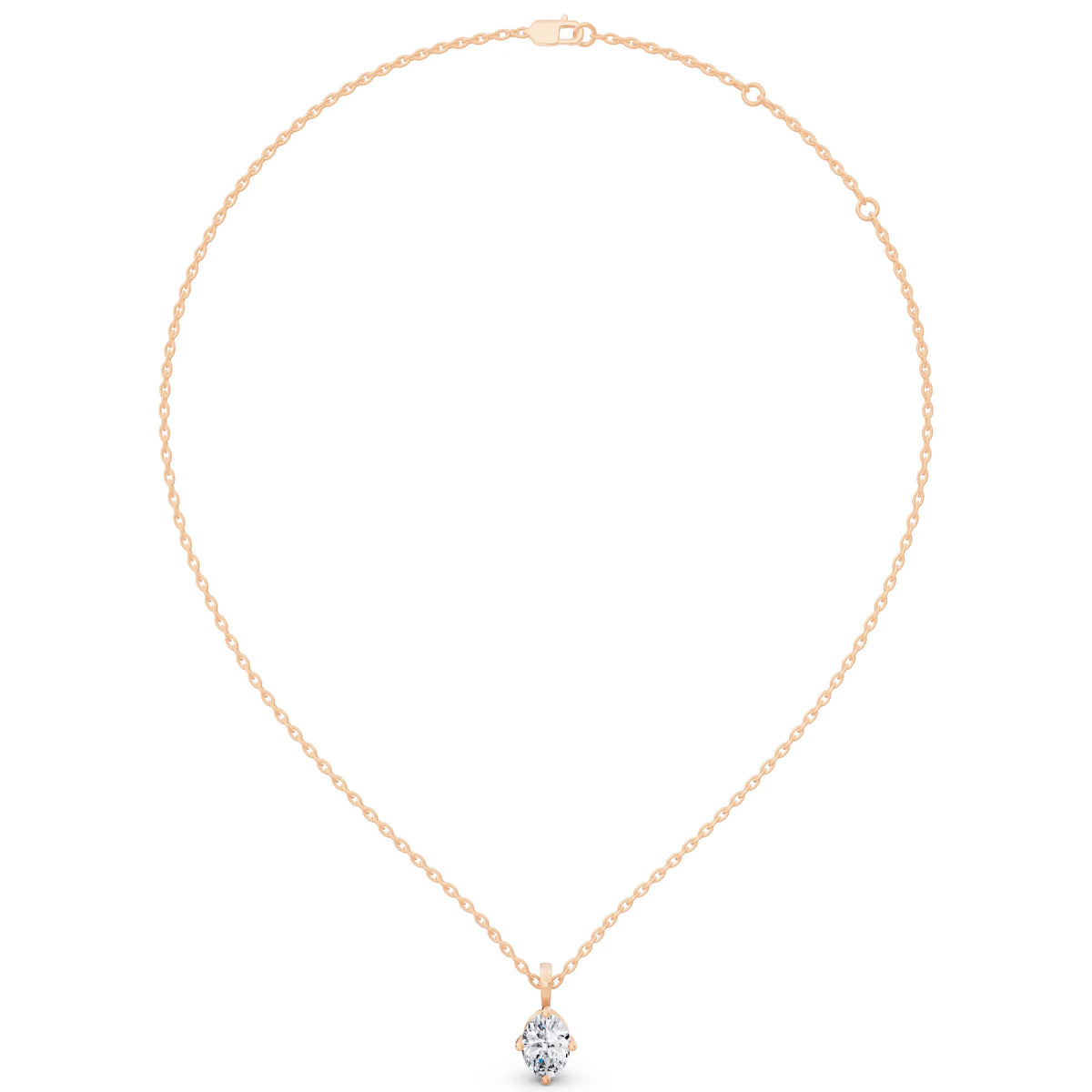 Rose Gold Oval Lab Grown Diamond Solitaire Pendant, view 5