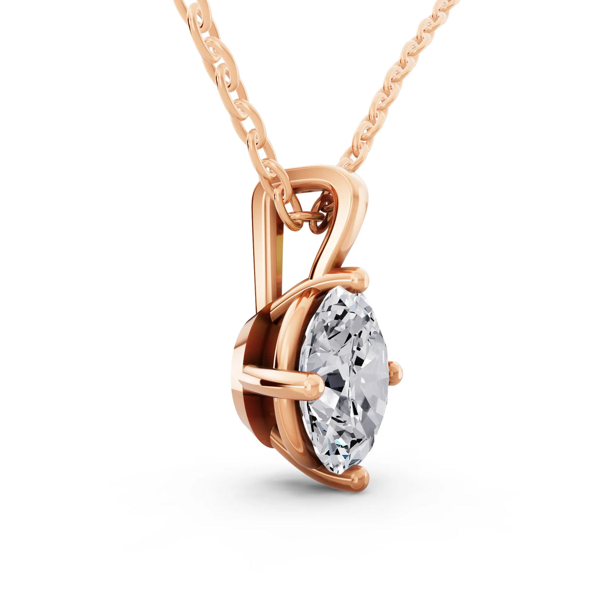 Rose Gold Oval Lab Grown Diamond Solitaire Pendant, view 3