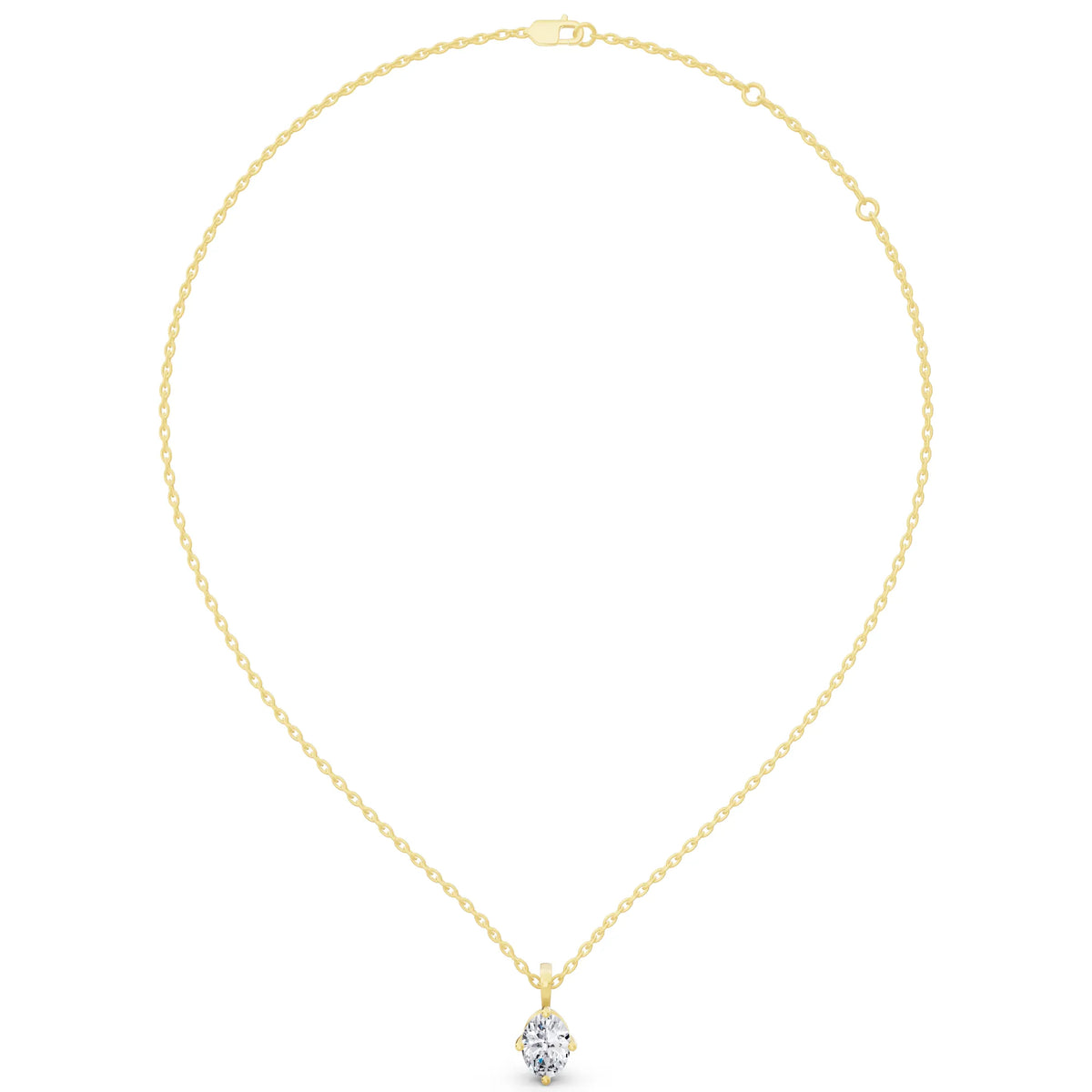 Yellow Gold Oval Lab Grown Diamond Solitaire Pendant, view 5