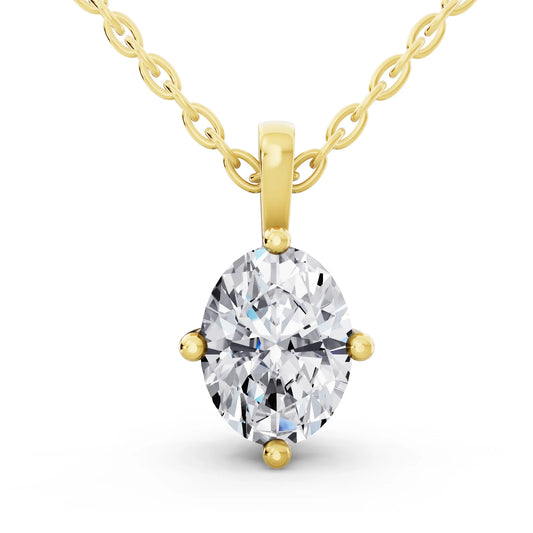 Yellow Gold Oval Lab Grown Diamond Solitaire Pendant