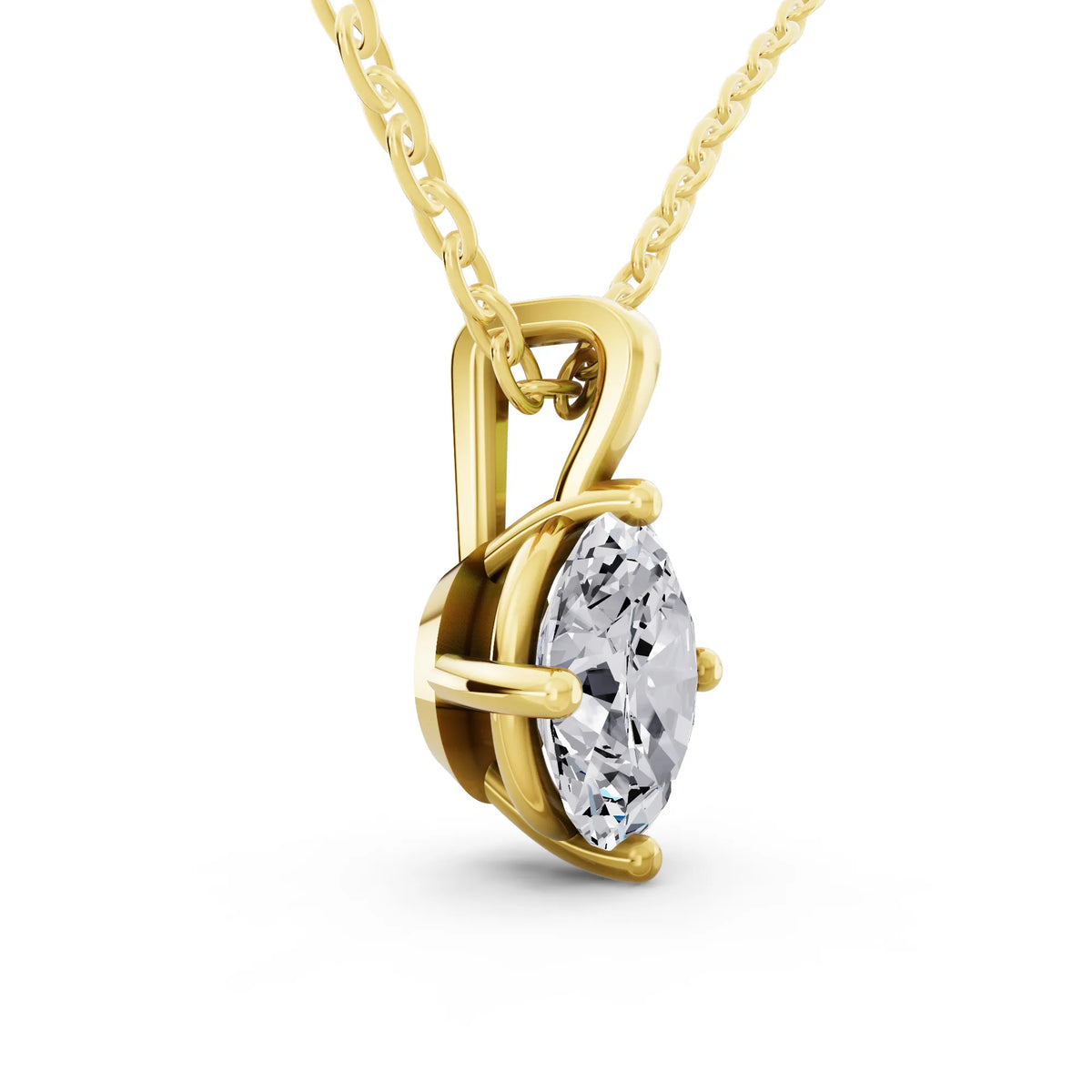 Yellow Gold Oval Lab Grown Diamond Solitaire Pendant, view 3