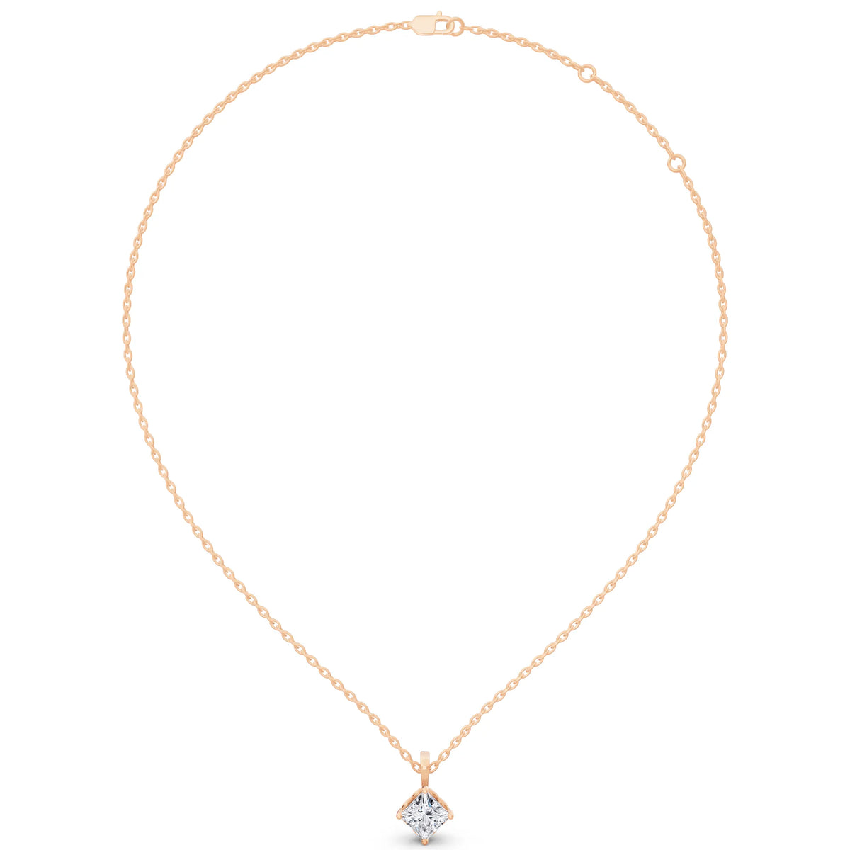 Rose Gold Classic Princess Lab Grown Diamond Pendant, view 4