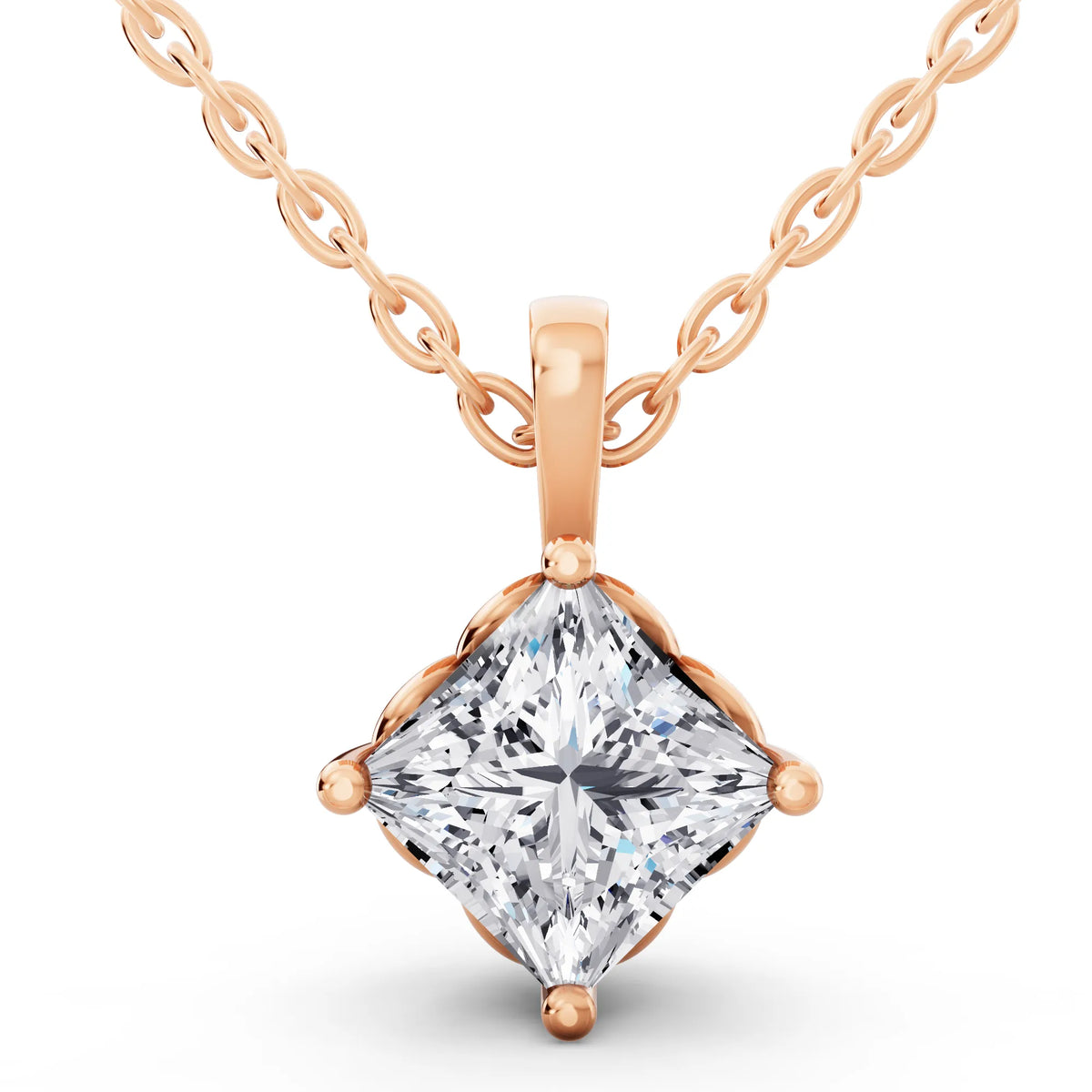 Rose Gold Classic Princess Lab Grown Diamond Pendant