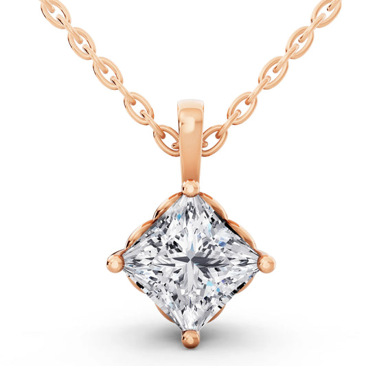 Rose Gold Classic Princess Lab Grown Diamond Pendant