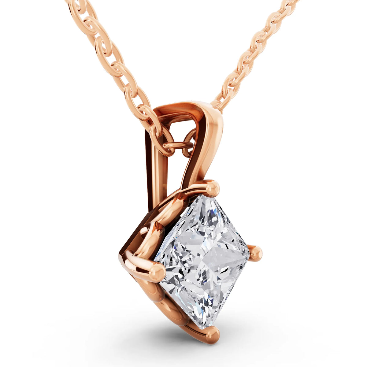 Rose Gold Classic Princess Lab Grown Diamond Pendant, view 2