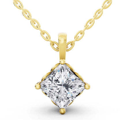 Yellow Gold Classic Princess Lab Grown Diamond Pendant