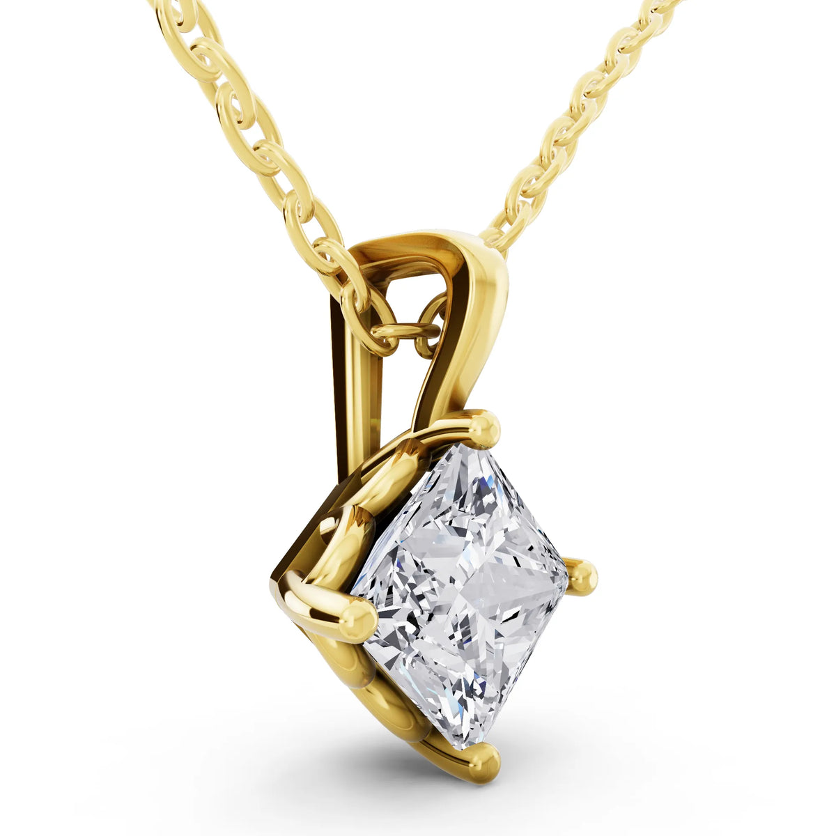 Yellow Gold Classic Princess Lab Grown Diamond Pendant, view 2