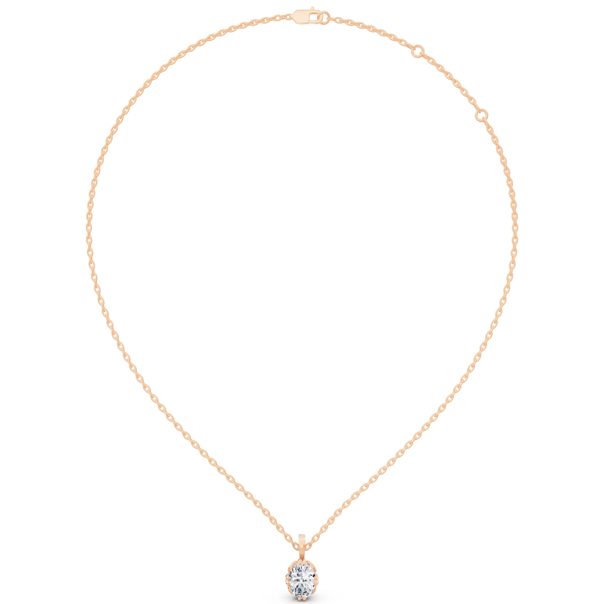 Rose Gold Oval Lab Grown Diamond Decorative Prong Pendant, view 4