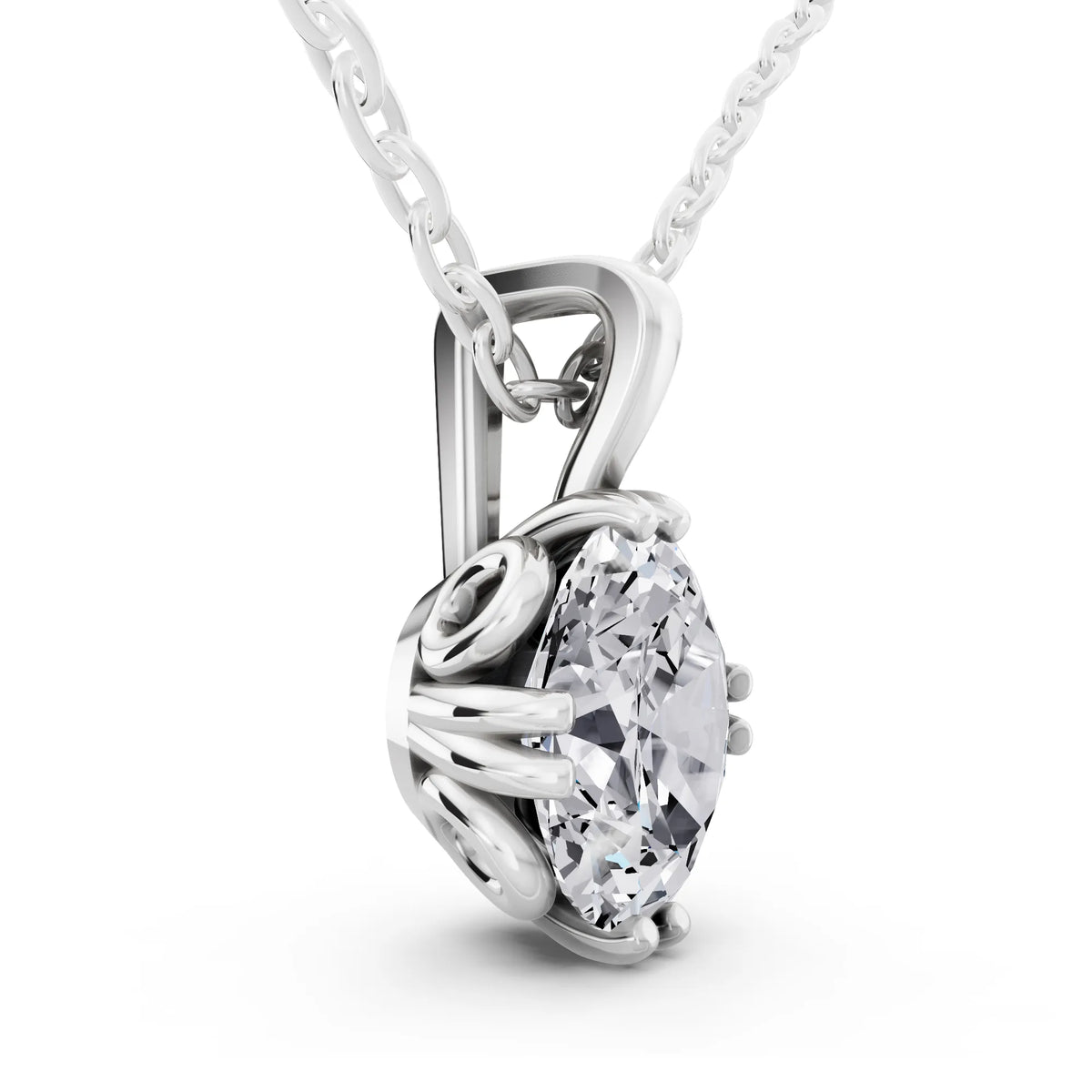Oval Lab Grown Diamond Decorative Prong Pendant, view 2
