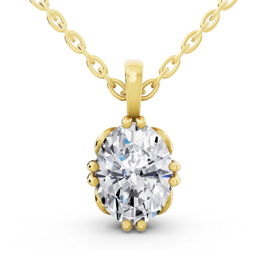Yellow Gold Oval Lab Grown Diamond Decorative Prong Pendant