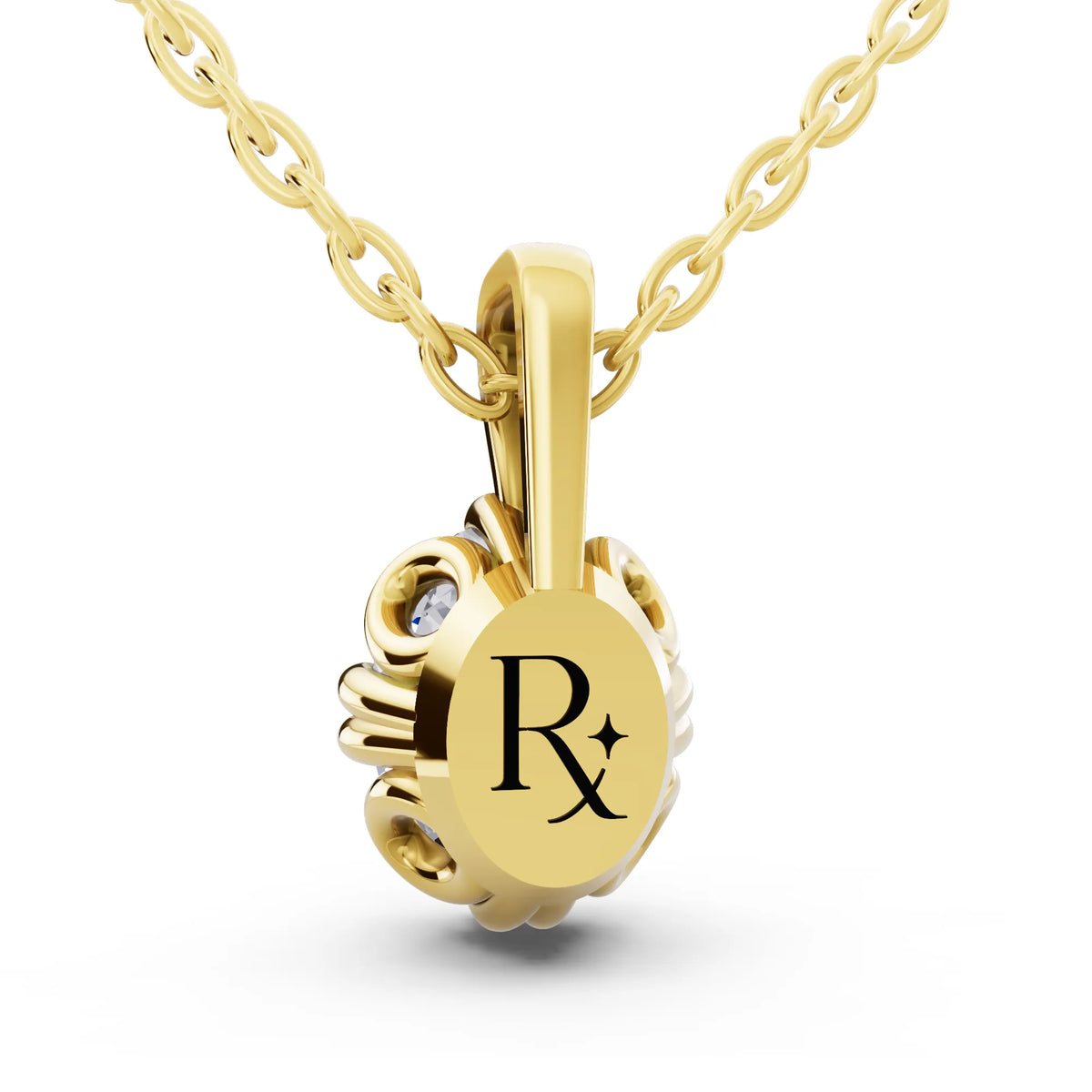 Yellow Gold Oval Lab Grown Diamond Decorative Prong Pendant, view 3
